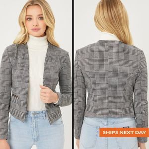 Plaid Blazer - Women's Plaid Blazer - Plaid Jacket - Open-Front Blazer